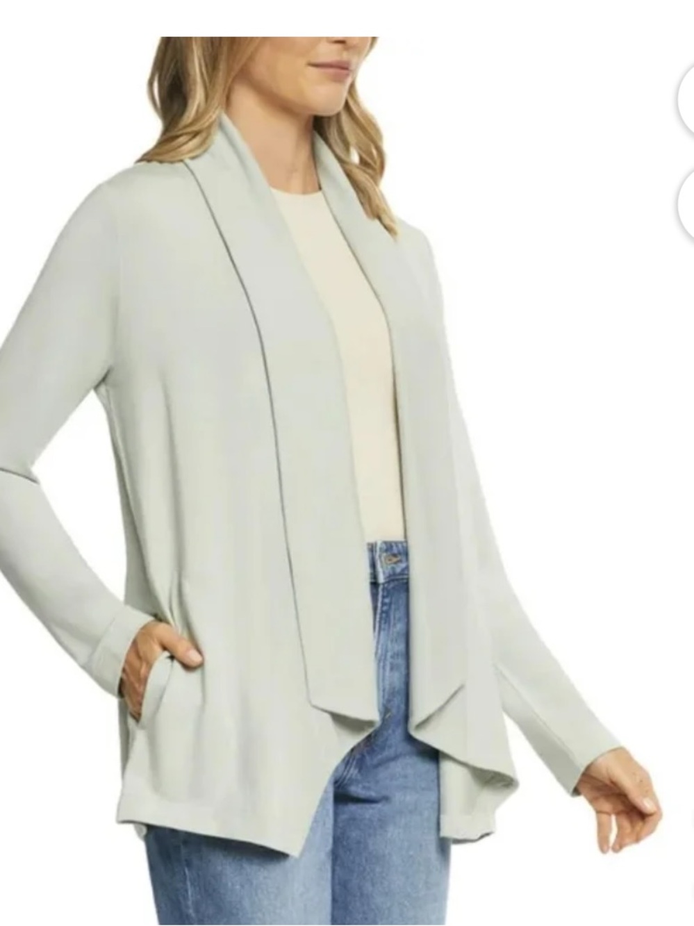 Max& Mia women’s open front drape cardigan with pockets, light olive size XS NWT